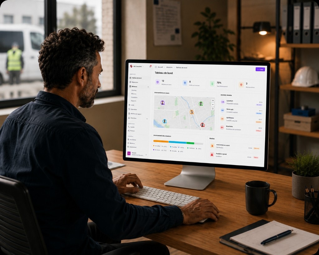 Tableau de bord Squoad — suivi des missions terrain en temps réel, alertes et reporting centralisé pour piloter les opérations depuis le siège
